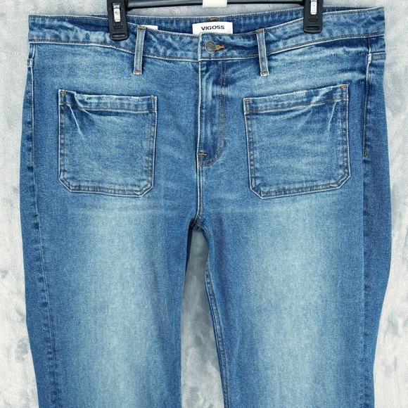Vigoss Denim - Vigoss Women 18 (38x31) Wide Leg Patch Pocket High Rise Distressed Boho Denim